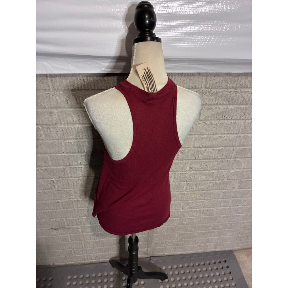 Free People Womens Ribbed High Neck Racerback Swing Tank Top Burgundy Small - Picture 2 of 4